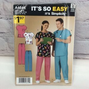 Simplicity Sewing Pattern A4644 Scrubs Unisex Pants/Top Uncut Sizes XS-XL